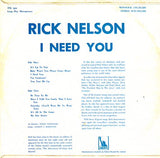 Cat. No. VV 1097: RICK NELSON ~ I NEED YOU. LIBERTY SLYL-933,320.