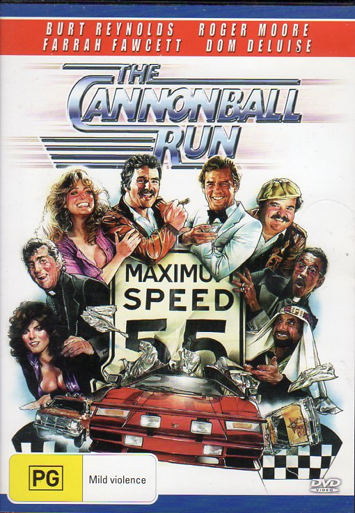 Cat. No. DVDM 1128: THE CANNONBALL RUN ~ BURT REYNOLDS / ROGER MOORE / FARRAH FAWCETT / DOM DELIUSE / SAMMY DAVIS JR. / MEL TILLIS. FORTUNE STAR/MAGNA PACIFIC 12649.