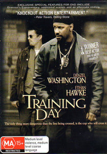 Cat. No. DVDM 1097: TRAINING DAY ~ DENZEL WASHINGTON / ETHAN HAWKE / SCOTT GLENN / CLIFF CURTIS / DR. DRE / SNOOP DOG. WARNER BROS. C-124651-9.