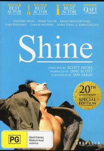 Cat. No. DVDM 1148: SHINE ~ ARMIN MUELLER-STAHL / GEOFFREY RUSH / NOAH TAYLOR / LYNN REDGRAVE / GOOGIE WITHERS / SONIA TODD / JOHN GIELGUD. UMBRELLA DAVID 3294.